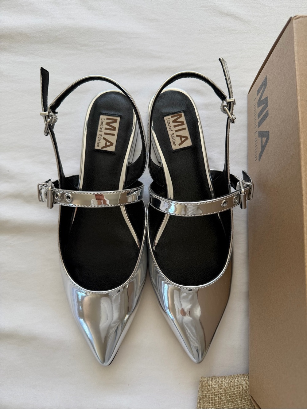 MIA Metallic Silver Pointed Slingback Heels - Picture 6 of 10
